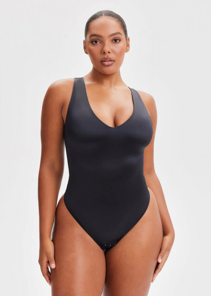 Satin Tank Thong Bodysuit - Black