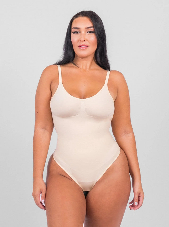 Open-Back Thong Tummy Bodysuit
