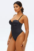 Satin Corset Bodysuit with Built-in Bra - Black