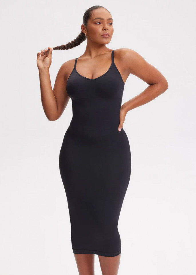 Deep V-Neck Shaping Dress - Black