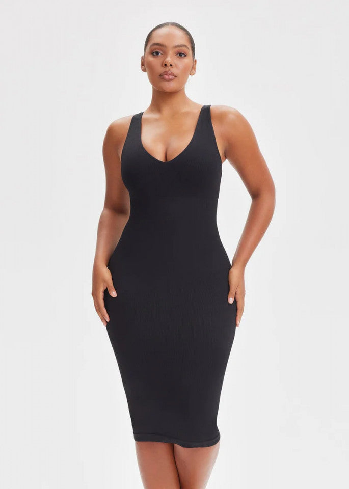 Scoop-Neck Shaping Dress - Black