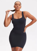 Square-Neck Shaping Mini Dress - Black