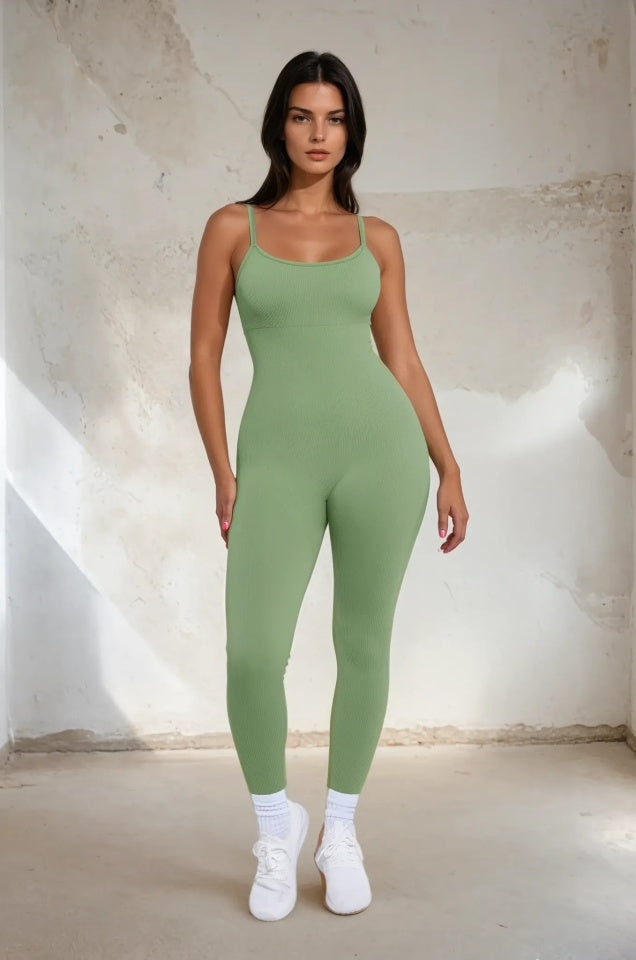 Seamless Thin-Strap Shaping Jumpsuit - Green