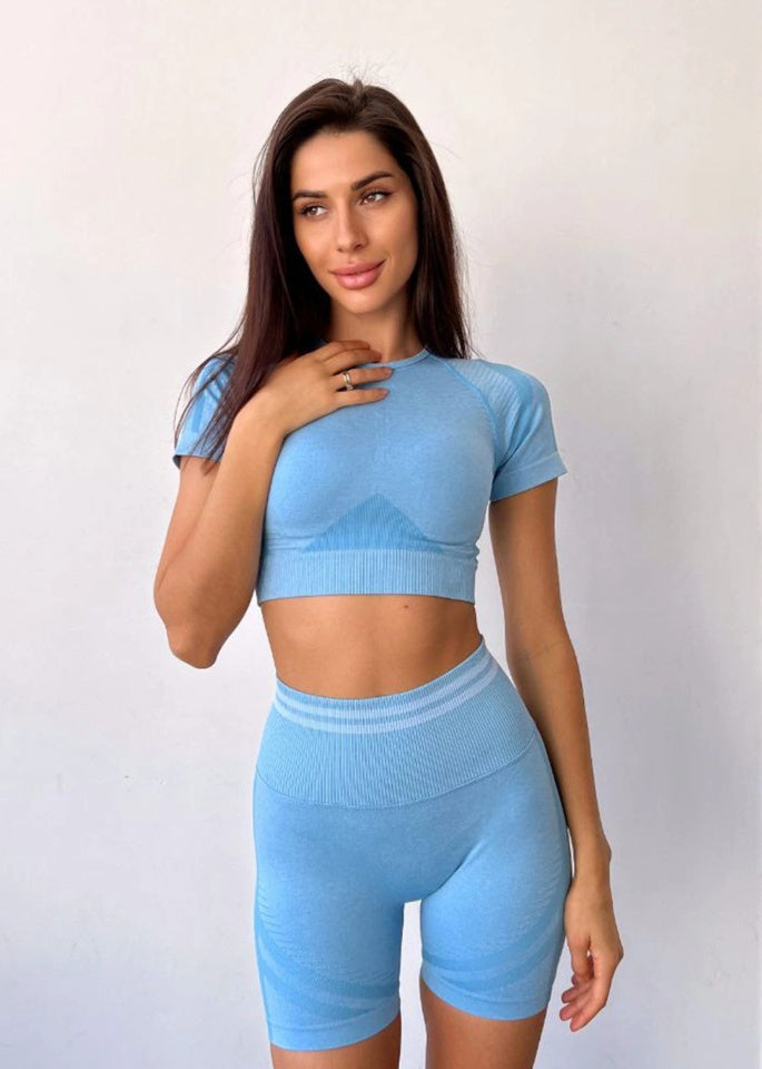 Light Blue Tee & Shorts Summer Set - Blue