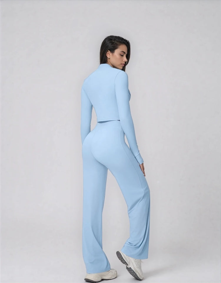 Zip Jacket and Flare Trouser Set