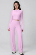 Zip Jacket and Flare Trouser Set - Pink