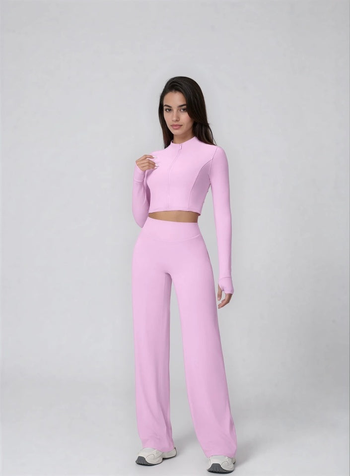 Zip Jacket and Flare Trouser Set