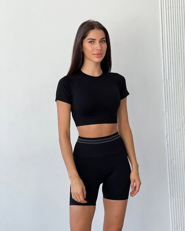 Tee & Shorts Running Set - Black