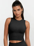 Seamless Crop Top with Built-in Bra - Black